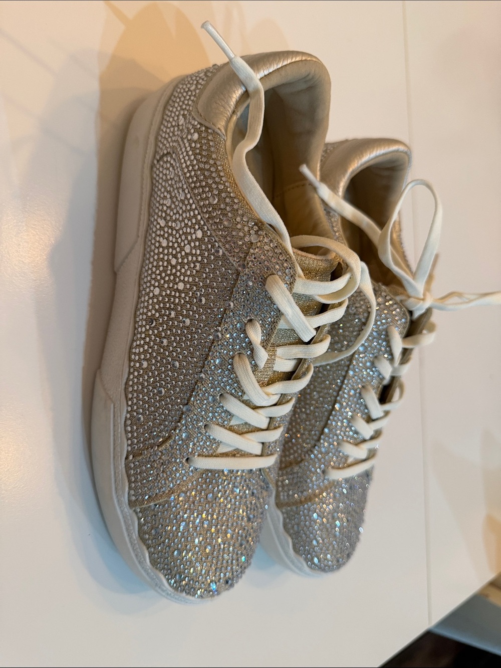 Anne Klein Champagne Crystal Embellished Sneakers